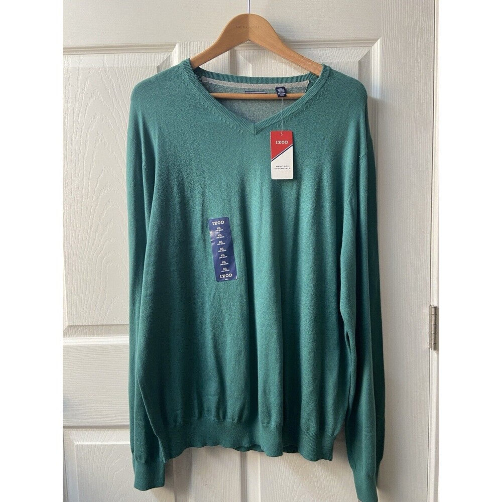 Izod Sweater Mens XXL Fieldhouse Green VNeck Long Sleeved NWT Preppy Casual